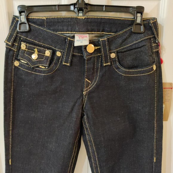True Religion Women's Becky Dark Wash Button Zip Jeans Size 26 - Picture 3 of 6
